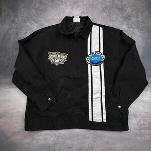 Vintage Y2K Black Racing Jacket Embroidered Patches XL Motorsport Streetwear